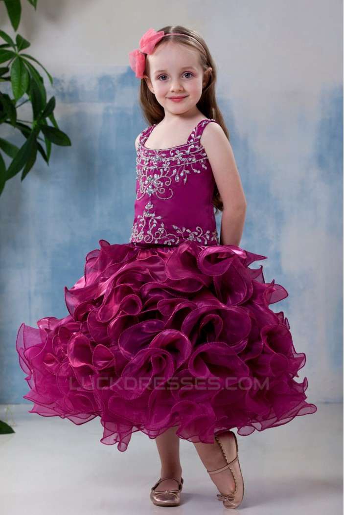 Ball Gown Tea Length Straps Beaded Flower Girl Dresses 2050012