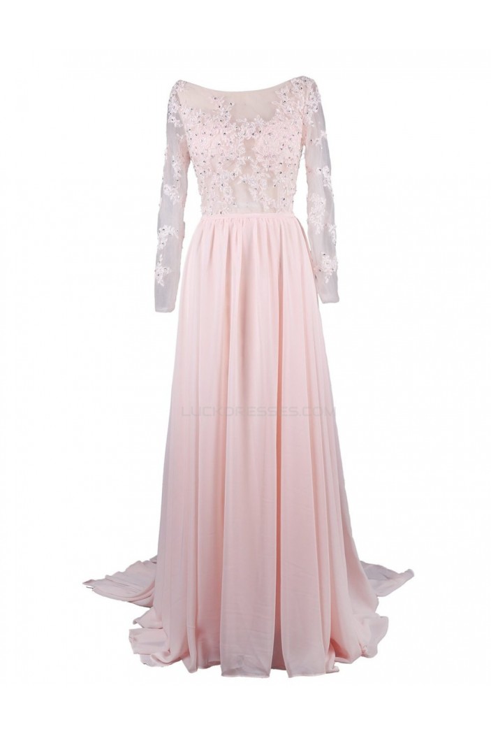 A-Line Bateau Long Sleeve Applique and Chiffon Backless Mother of the Bride Dresses M010003