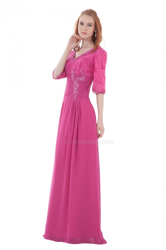 A-Line V-Neck Half Sleeve Beaded Lace and Chiffon Mother of the Bride Dresses M010006