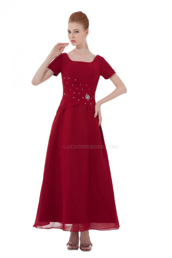 A-Line Short Sleeve Beaded Chiffon Mother of the Bride Dresses M010008