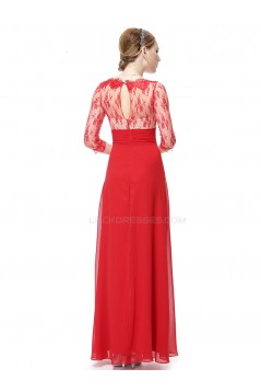 A-Line V-Neck 3/4 Sleeve Lace and Chiffon Mother of the Bride Dresses M010015