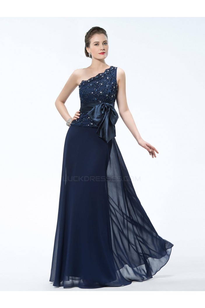 Elegant One-Shoulder Long Navy Blue Mother of the Bride Dresses M010030