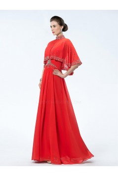 A-Line Beaded Long Red Chiffon Mother of the Bride Dresses M010033
