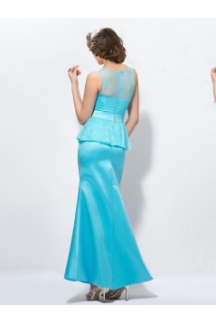 Trumpet/Mermaid Lace and Satin Long Blue Mother of the Bride Dresses M010039