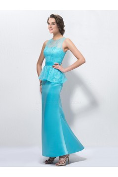 Trumpet/Mermaid Lace and Satin Long Blue Mother of the Bride Dresses M010039