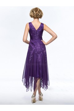A-Line Beaded V-Neck Short Purple Embroidery Mother of the Bride Dresses M010051