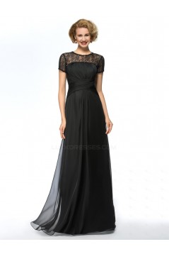 A-Line Beaded Lace and Chiffon Long Black Mother of the Bride Dresses M010061