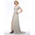 A-Line V-Neck Cap-Sleeve Pleated Split-Front Long Chiffon Mother of the Bride Dresses M010077