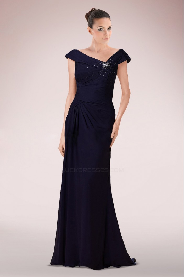 Sheath Off-the-Shoulder Beaded Long Mother of the Bride Dresses M010095