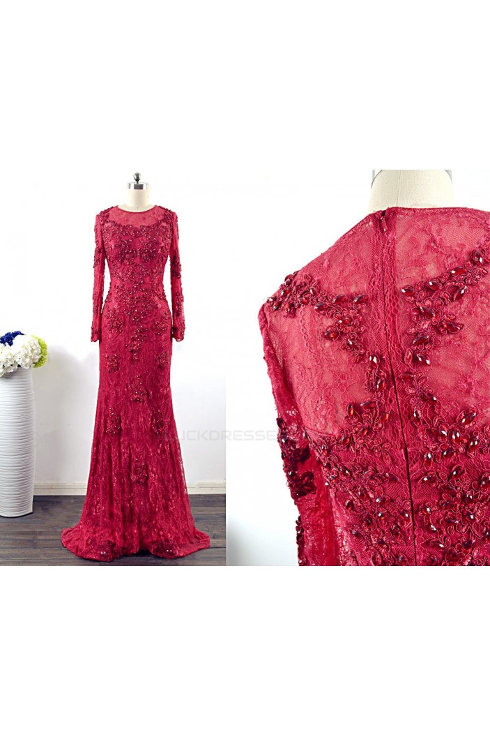 Trumpet/Mermaid Long Sleeve Beaded Applique Lace Long Mother of the Bride Dresses M010103
