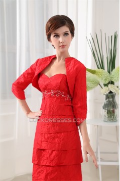 Short/Mini Taffeta Beading Sweetheart 3/4 Sleeve Mother of the Bride Dresses with A Jacket 2040003