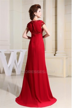 Beading Scoop Chiffon Silk like Satin Floor-Length Long Red Mother of the Bride Dresses 2040016