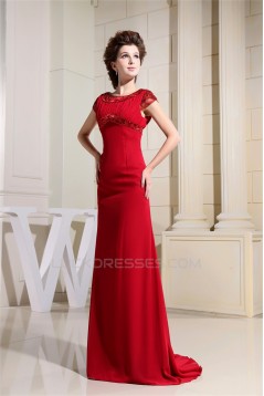 Beading Scoop Chiffon Silk like Satin Floor-Length Long Red Mother of the Bride Dresses 2040016