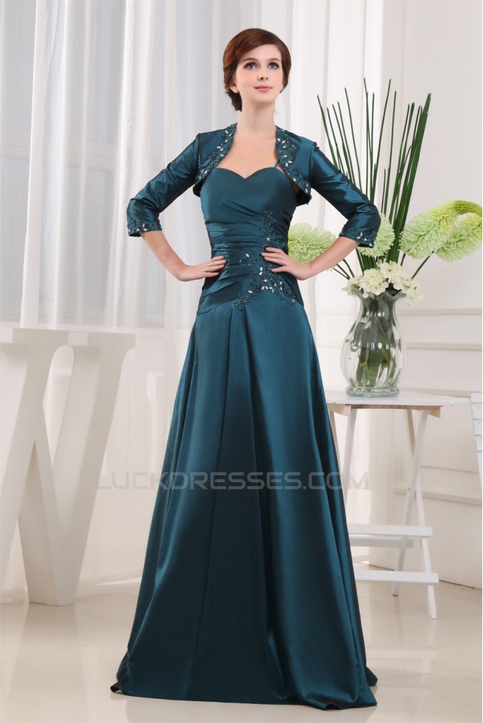 A-Line Floor-Length 3/4 Sleeve Satin Taffeta Mother of the Bride Dresses with A Jacket 2040067