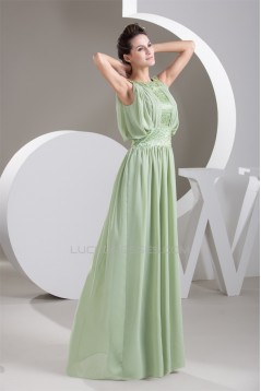 A-Line Chiffon Scoop Floor-Length Draped Mother of the Bride Dresses 2040117