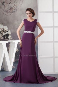 A-Line Beading Scoop Brush Sweep Train Lace Chiffon Mother of the Bride Dresses 2040118