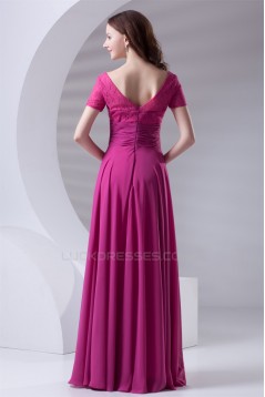 A-Line Short Sleeve Chiffon Lace Satin Mother of the Bride Dresses 2040176