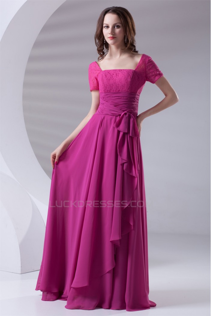 A-Line Short Sleeve Chiffon Lace Satin Mother of the Bride Dresses 2040176