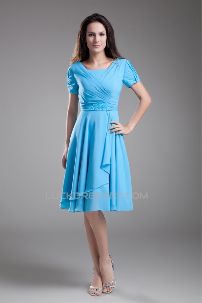 A-Line Short Sleeve Beading Cowl Chiffon Mother of the Bride Dresses 2040186