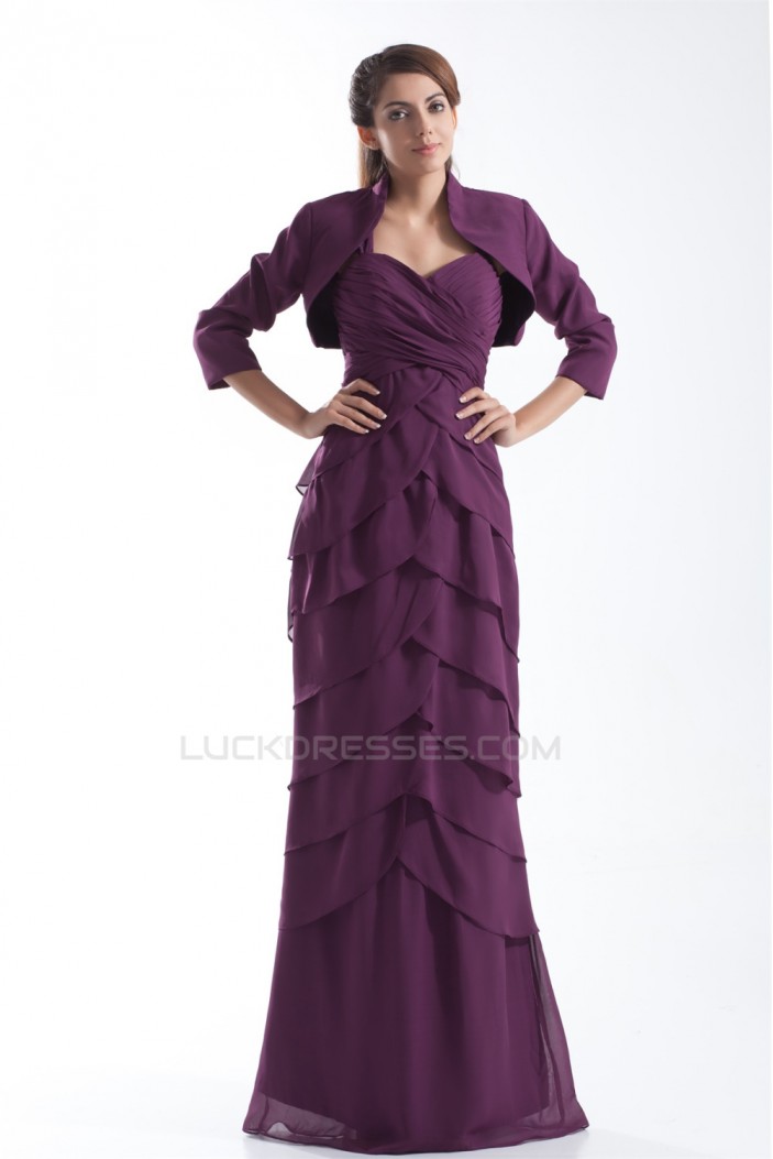 Sheath/Column Straps Chiffon Mother of the Bride Dresses with A 3/4 Sleeve Jacket 2040187