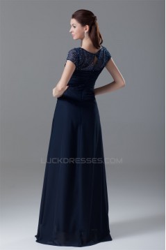 A-Line Short Sleeve Scoop Floor-Length Chiffon Mother of the Bride Dresses 2040190