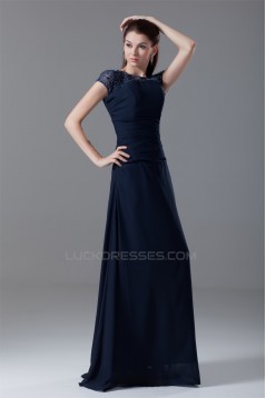 A-Line Short Sleeve Scoop Floor-Length Chiffon Mother of the Bride Dresses 2040190