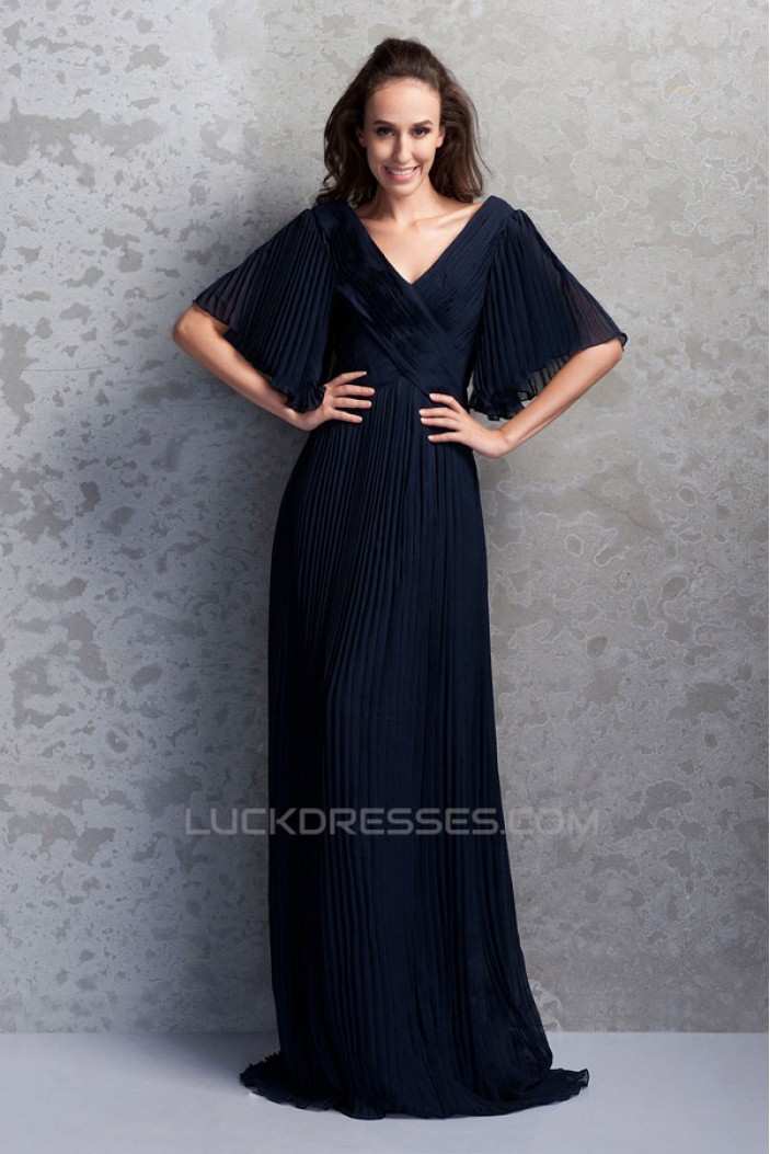 Sheath/Column V-Neck Pleated Long Mother of the Bride Dresses 2040211
