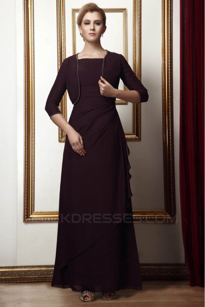 A-Line Long Chiffon Mother of the Bride Dresses with A 3/4 Sleeve Jacket 2040218