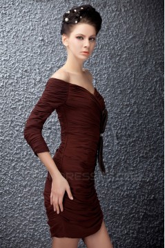 Short/Mini Pleated 3/4 Sleeve V-Neck Mother of the Bride Dresses 2040219