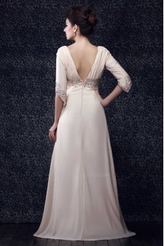 A-Line V-Neck Beaded Long Chiffon Mother of the Bride Dresses 2040220