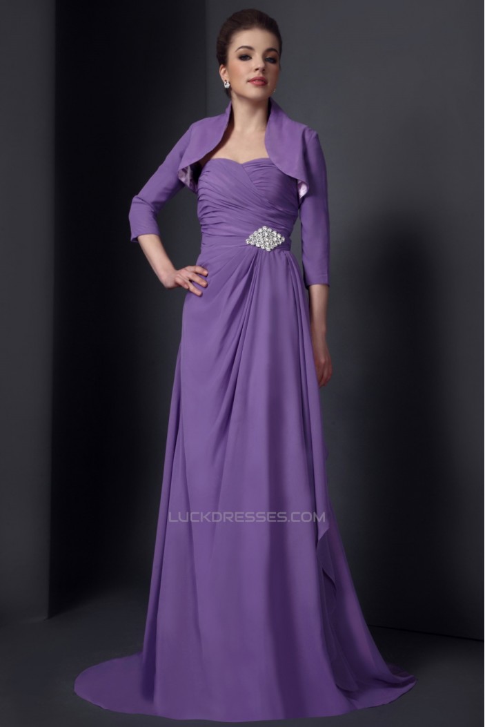 A-Line Sweetheart Long Chiffon Mother of the Bride Dresses with A 3/4 Sleeve Jacket 2040221
