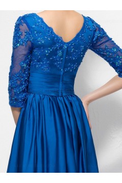 A-Line Long Blue V-Neck 3/4 Length Sleeves Lace Mother of The Bride Dresses 3040007