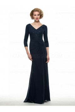 3/4 Length Sleeves V-Neck Chiffon Mother of The Bride Dresses 3040011