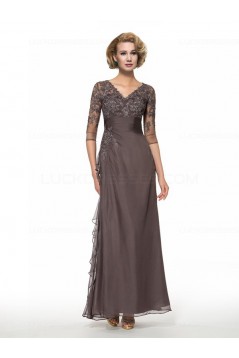 Long V-Neck Lace Chiffon 3/4 Length Sleeves Mother of The Bride Dresses 3040013