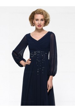 Long Sleeves V-Neck Chiffon Mother of The Bride Dresses 3040016