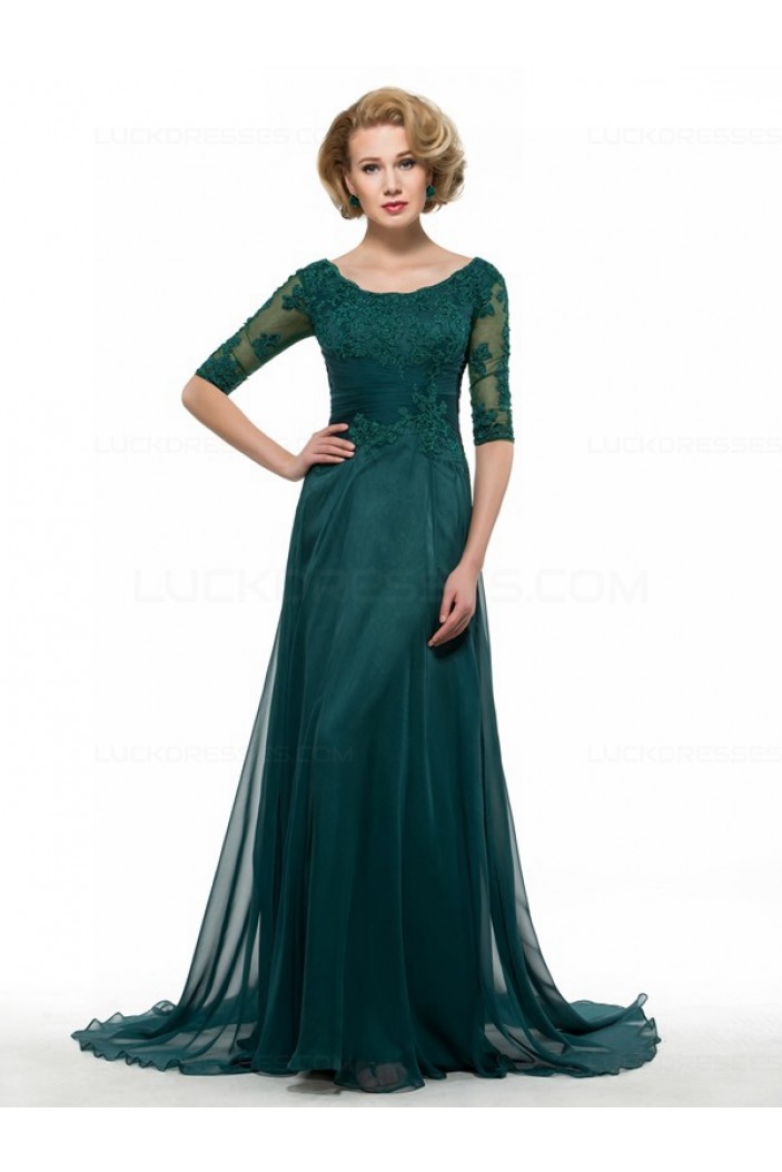 Half Sleeves Lace Chiffon Long Mother of The Bride Dresses 3040018
