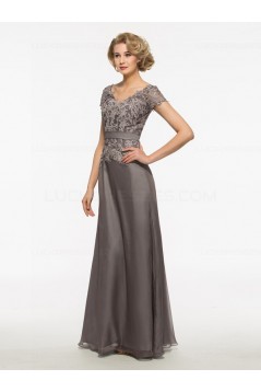 A-Line Short Sleeves Lace Chiffon V-Neck Mother of The Bride Dresses 3040021