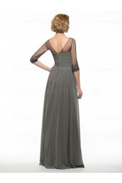 Beaded Crystal Chiffon V-Neck Long Mother of The Bride Dresses 3040023