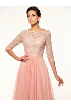 A-Line Bateau Half Sleeves Lace Chiffon Long Mother of The Bride Dresses 3040026