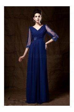 Long Blue 3/4 Length Sleeves Lace Chiffon Long Mother of The Bride Dresses 3040029