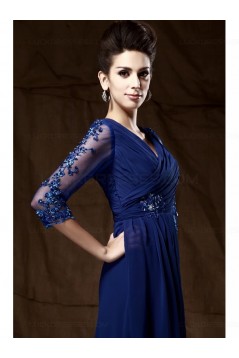 Long Blue 3/4 Length Sleeves Lace Chiffon Long Mother of The Bride Dresses 3040029