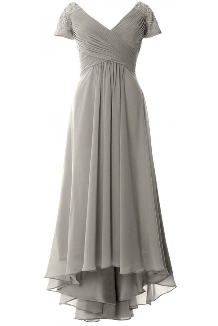 High Low V-Neck Chiffon Beaded Mother of The Bride Dresses 602009