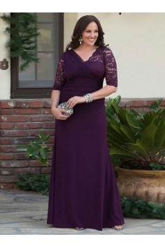 Elegant Lace Chiffon V-Neck Long Mother of The Bride Dresses 602063