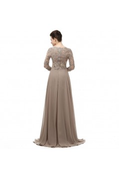 A-Line V-Neck Long Sleeves Lace Chiffon Mother of The Bride Dresses 602149