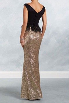 Elegant Long Black Gold Sequins Mother of the Bride Dresses 602168
