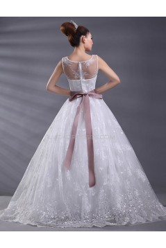 Ball Gown Scoop Floor Length Wedding Dresses WD010004