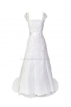 A-line Straps Sleeveless Sweep Train Lace Wedding Dresses WD010007