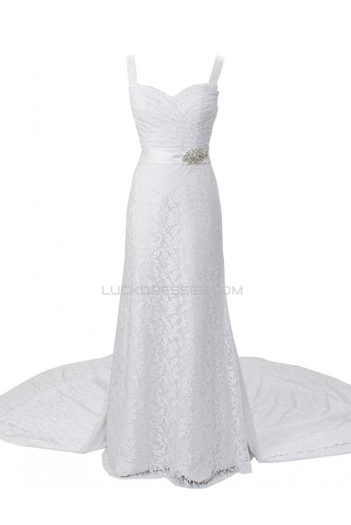Sheath/Column Straps Chapel Train Lace Wedding Dresses WD010034