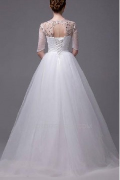 Ball Gown Floor Length Half Sleeves Beaded Wedding Dresses WD010044