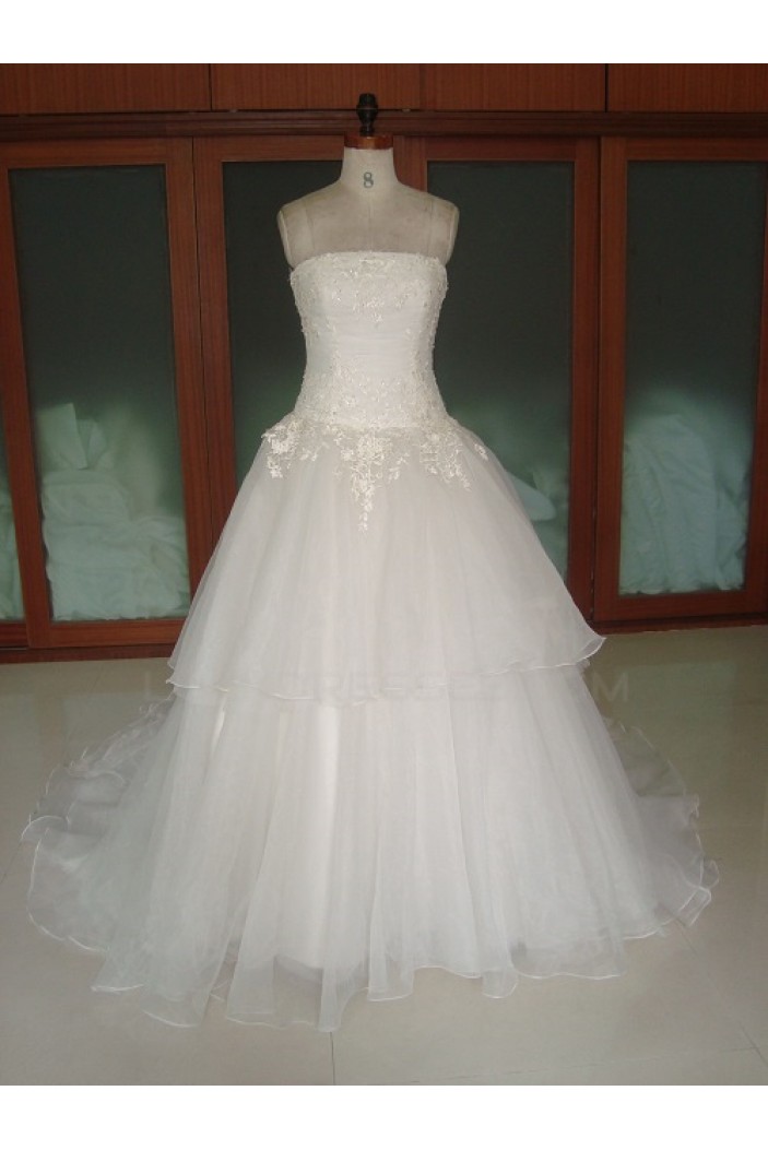 Ball Gown Strapless Chapel Train Bridal Wedding Dresses WD010063